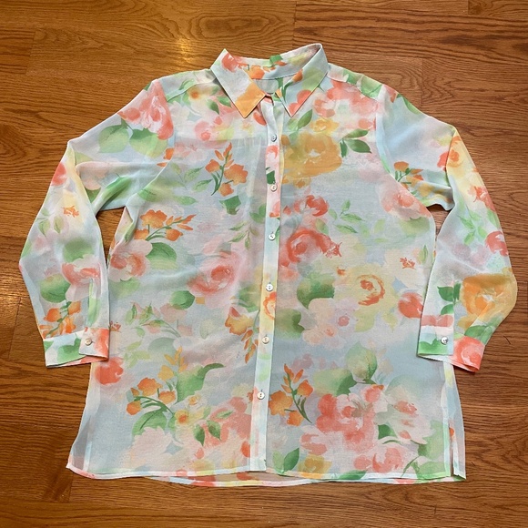 J Jill Chiffon Sheer Long Sleeved Blouse, Size M - Picture 6 of 14